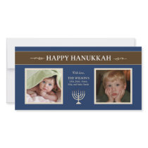Happy Hanukkah Menorah Holiday PhotoCard (blue) Photo Cards
