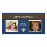 Happy Hanukkah Menorah Holiday PhotoCard (blue) Photo Cards