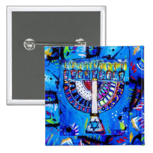 Happy Hanukkah Menorah Pinback Buttons