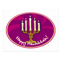 Happy Hanukkah Menorah - Purple Post Card