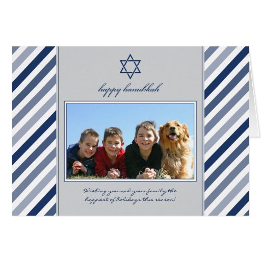 Happy Hanukkah Ribbon Family Holiday Card (silver)