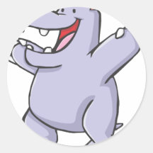Happy Hippo Cartoon Round Stickers