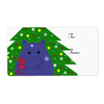 Happy Hippo Christmas Design Custom Shipping Labels