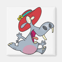 happy hippo in a hat cartoon magnets