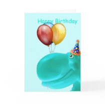 Happy Hippo Teal Birthday Greeting Cards