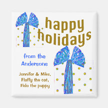 Happy Holiday Blue and Gold Gifts Fridge Magnet