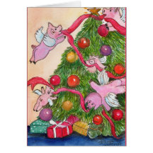 Happy Holiday Flying Pigs DecorateTree Cards