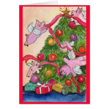 Happy Holiday Flying Pigs DecorateTree Cards