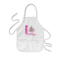 Happy Holidays Breast Cancer Pink Ribbon Aprons