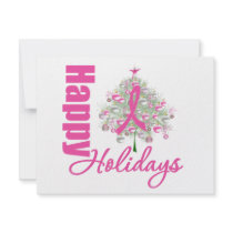 Happy Holidays Breast Cancer Pink Ribbon Personalized Invites