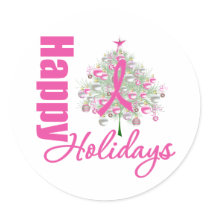Happy Holidays Breast Cancer Pink Ribbon Sticker