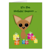 Happy Holidays Chihuahua and Presents Humour Card