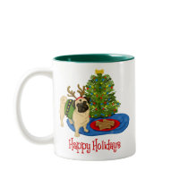 Happy Holidays Christmas Reindeer Pug Mugs