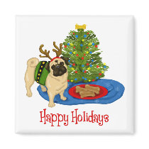 Happy Holidays Christmas Reindeer Pug Mugs Magnet
