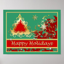 Happy Holidays Christmas Tree Posters