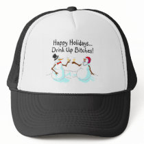 Happy Holidays Drink Up Bitches Snowman Mesh Hat
