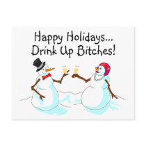 Happy Holidays Drink Up Bitches Snowman Postcard