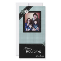Happy Holidays Family Photo Card -Aqua Plaid