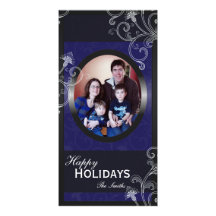 Happy Holidays Family Photo Card - Blue Victorian