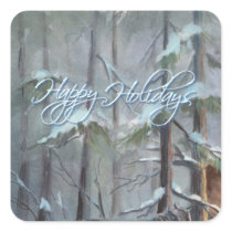HAPPY HOLIDAYS FOREST by SHARON SHARPE Square Sticker