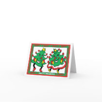 Happy Holidays Funny Dancing Christmas Trees Greeting Card