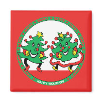 Happy Holidays Funny Dancing Christmas Trees Refrigerator Magnet
