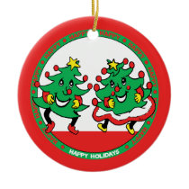 Happy Holidays Funny Dancing Christmas Trees Christmas Tree Ornament