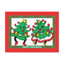 Happy Holidays Funny Dancing Christmas Trees Post Cards