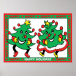 Happy Holidays Funny Dancing Christmas Trees Print