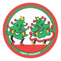 Happy Holidays Funny Dancing Christmas Trees Stickers