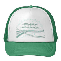 Happy Holidays Green on White Background Mesh Hat
