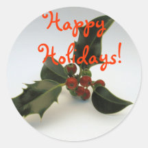 Happy Holidays holly and berries sticker
