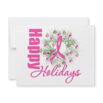 Happy Holidays Pink Ribbon Wreath Invitations