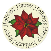 Happy Holidays Poinsettia Stickers