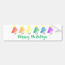 Happy Holidays (Rainbow Christmas Trees) Bumper Sticker