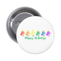 Happy Holidays (Rainbow Christmas Trees) Buttons