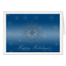 Happy Holidays Silver Holly Wreath card