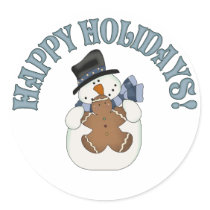 Happy Holidays Snowman Round Sticker