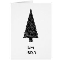 Happy Holidays. Stylish Tree. Black White. Greeting Cards