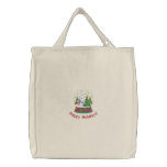 Happy Holidays Tote Bag with Embroidered Snowglobe