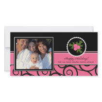 Happy Holidays Unique Pink & Black Holly Customized Photo Card