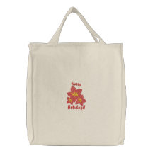 Happy Holidays with Poinsettias Embroidered Bag