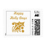 Happy Holly Days, gold holly & berries Postage Stamps