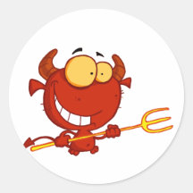 Happy-little-devil-with-pitchfork Round Stickers