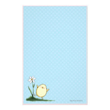 Happy Little Easter Chick on Blue Polka Dots Stationery Design