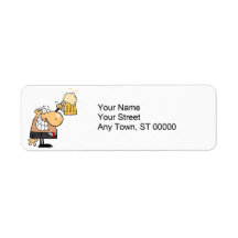 happy man cartoon celebrating with beer return address label