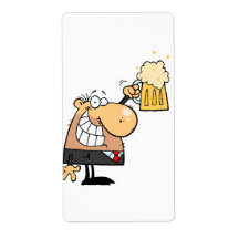 happy man cartoon celebrating with beer custom shipping label