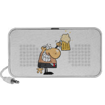 happy man cartoon celebrating with beer speaker