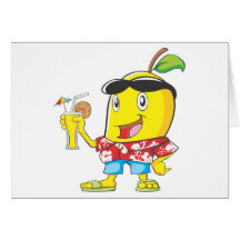 Happy Mango Fruit in Beach Attire Greeting Card