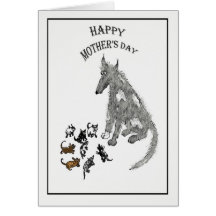 happy mothers day, dog and puppies greeting card